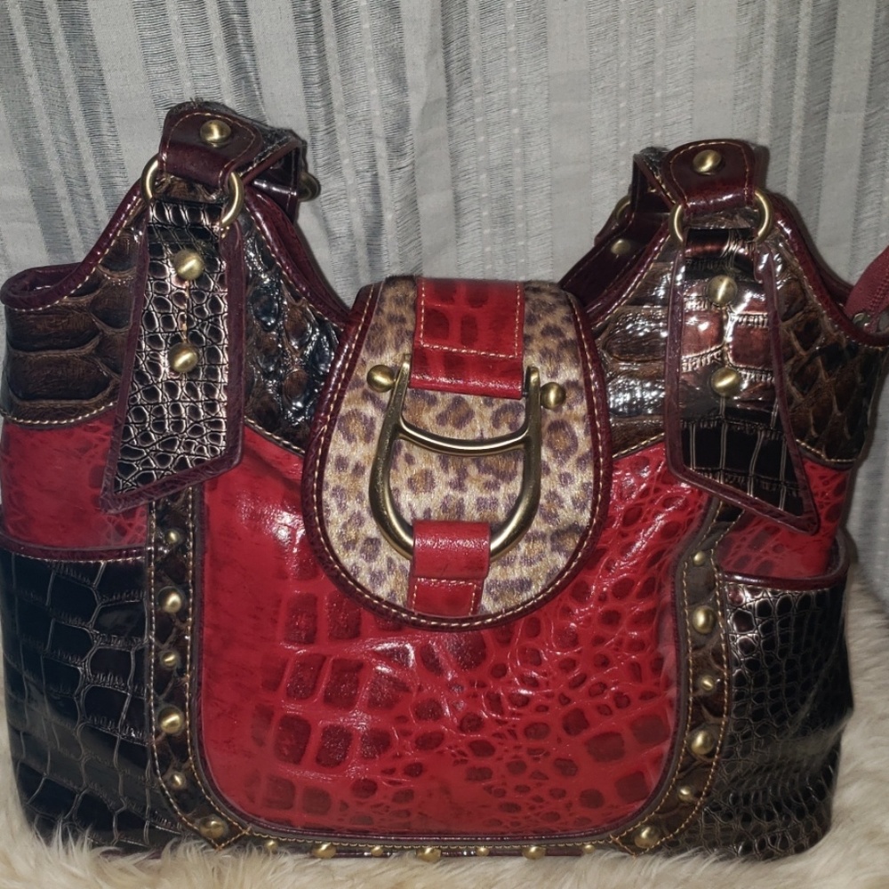 Red Leather Animal print purse